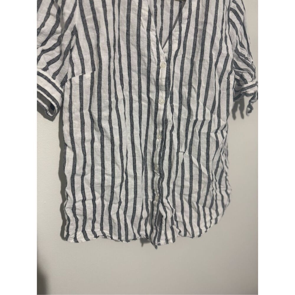 Banana Republic Top M Short Sleeve Button Up Collar Linen Blend Striped - Picture 3 of 8
